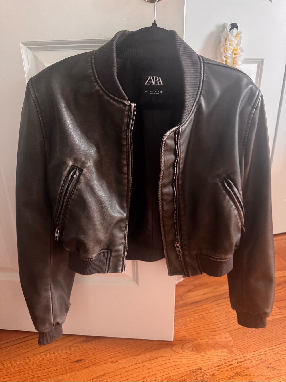 ZARA Black Faux Leather Bomber Jacket